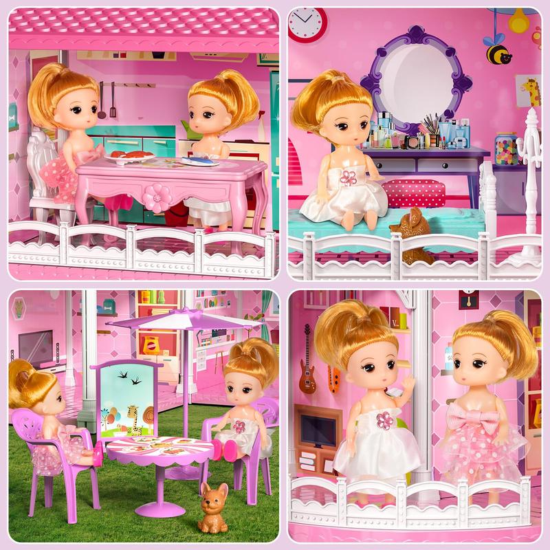 Doll House  Toys - 4-Story 12 Rooms Playhouse with 2 Dolls Toy Figures, Fully Furnished Fashion Dollhouse, Pretend Playhouse with Accessories, Gift Toy