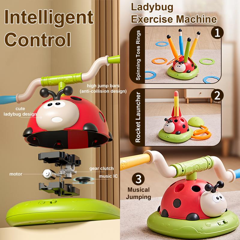 3 in 1 Ladybug Musical Jump, Ring Toss Game and Stomp Rocket, Sports & Outdoor Play Toys, Outdoor Toys with Remote Control