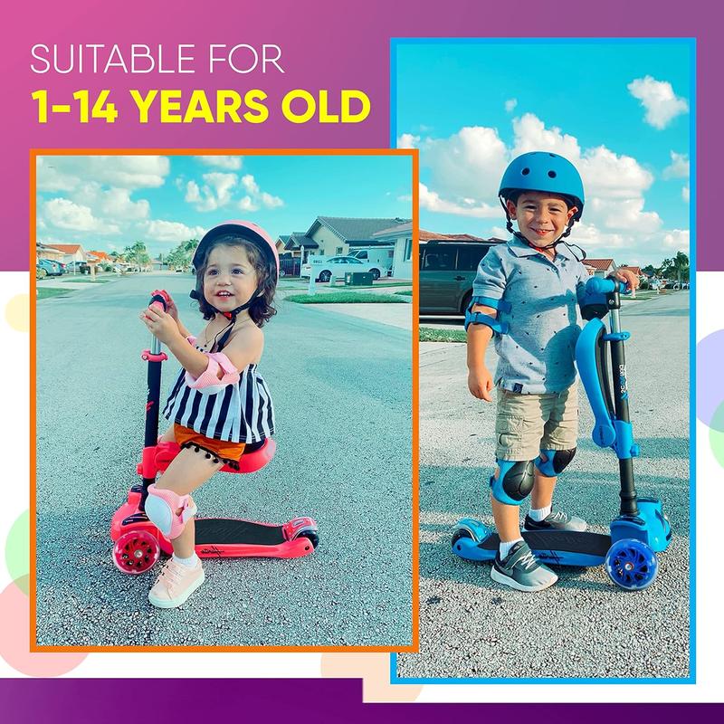 Kid's 3-Wheeled Scooter - LED Wheel Lights, Adjustable Lean-to-Steer Handlebar, Foldable Seat & Brake - for Ages 1 - 14!