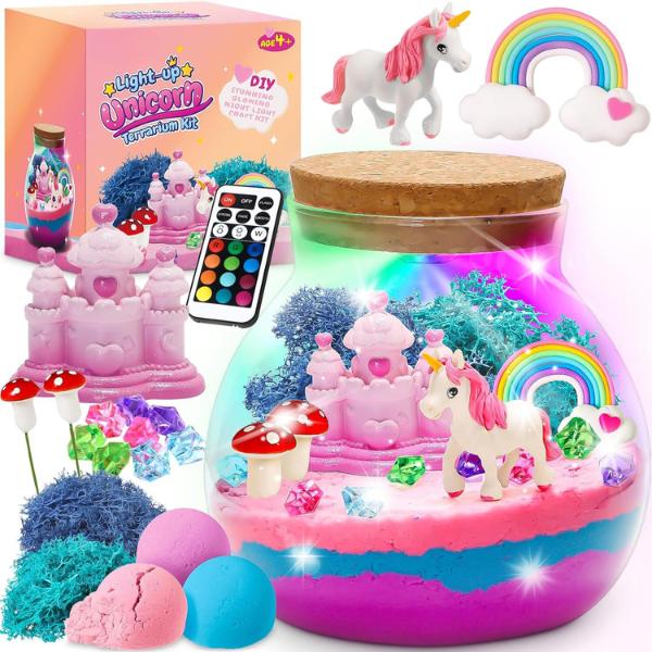 Christmas gift Night Light Unicorn Terrarium Kit for Kids: Christmas Gift  DIY Unicorn Arts & Crafts Kit for Girls Aged 4-8 Magical Gift