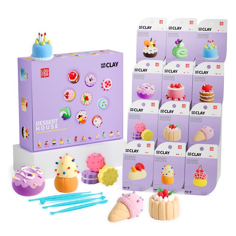 Air DIY Clay - Cute Dessert House, 12 Boxes, Soft & Ultra Light, Safe & Non-Toxic, Tools and Tutorials for Kids