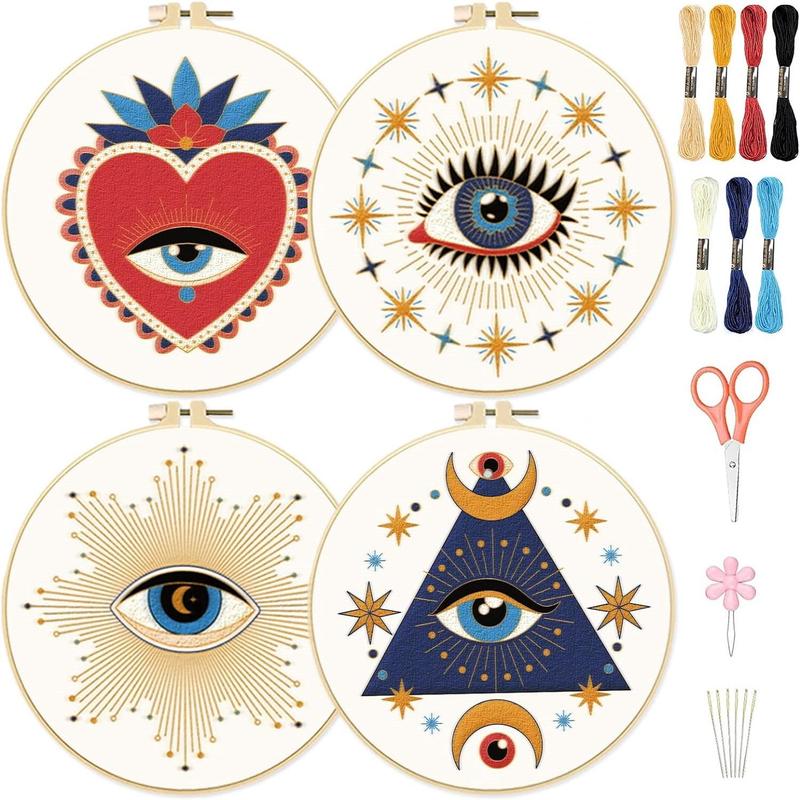 Evil Eye Pattern Embroidery Starter Kit for Embroidery Cloth, Embroidery Hoop Set, Embroidery Floss Set, DIY Cross Stitch Embroidery Set