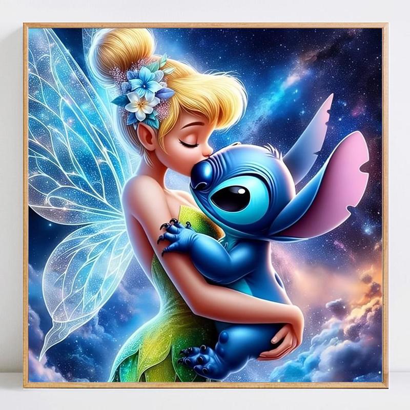 Tinker Bell & Stitch Pattern DIY Diamond Arts Colorful Painting Kit without Frame, DIY Decorative Art Picture, Wall Art Decor for Home Living Room Bedroom, Christmas Gift