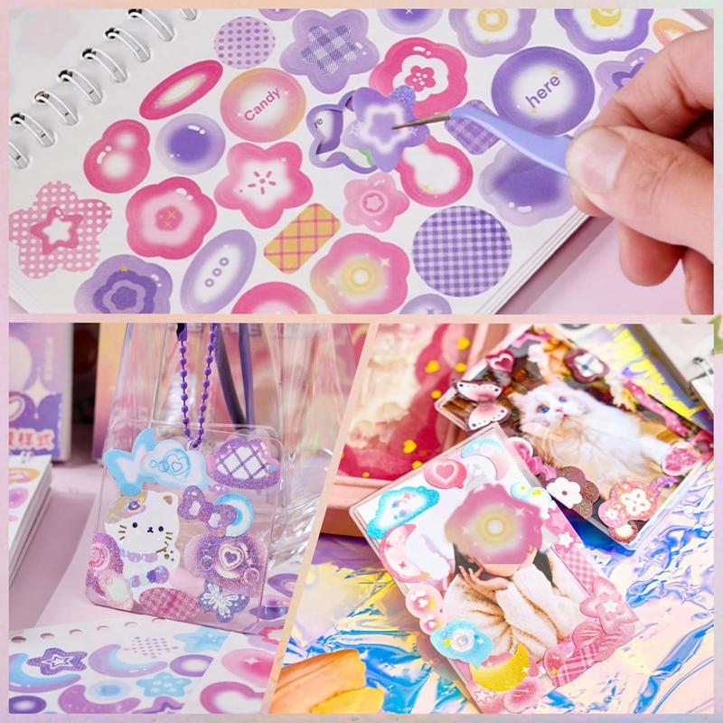 2500 count Scrapbook Stickers 50 Sheets Kpop Photocard Stickers Book Glitter Self Adhesive Deco Stickers Butterfly Stars Heart Ribbons Deco Stickers Book for  Girls Boys Aesthetic Craft Decorate