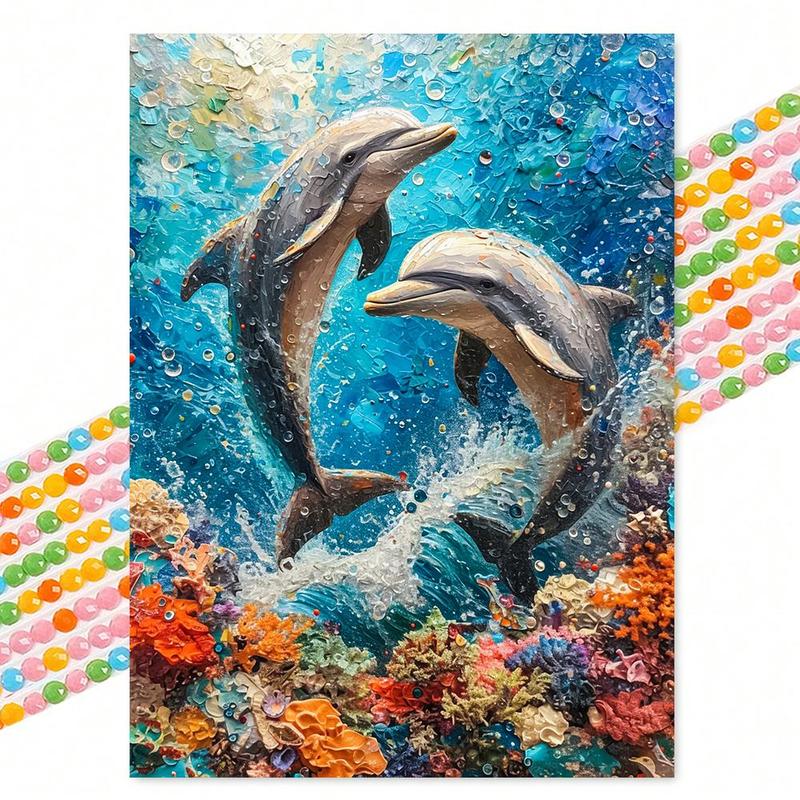 Dolphin Pattern DIY Diamond Arts Painting Kit without Frame, 1 Set DIY Decorative Art Picture for Beginner, DIY Home Decor