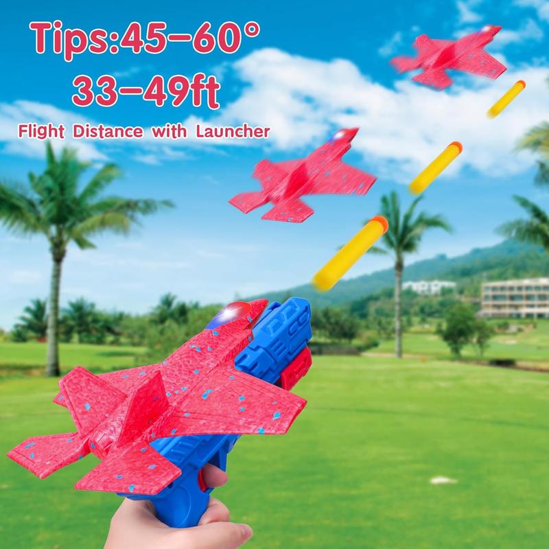 2 In 1 Foam Airplane Launcher Toy, LED Foam Catapult Plane for Kids, Outdoor Flying Toys, Birthday Gifts for 4 5 6 7 8 9 10 12 Year Old Boys and Girls