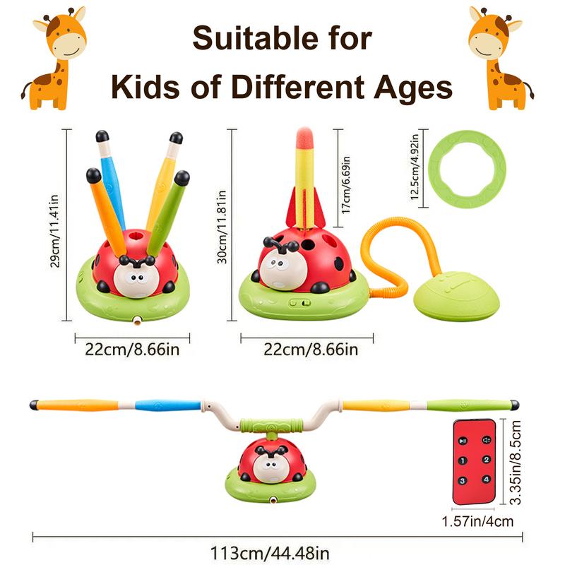 3 in 1 Ladybug Musical Jump, Ring Toss Game and Stomp Rocket, Sports & Outdoor Play Toys, Outdoor Toys with Remote Control