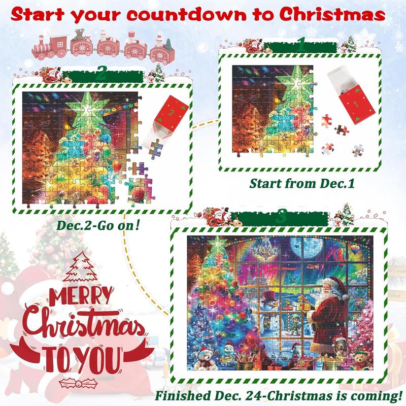 Advent Calendar Jigsaw Puzzle 2024 for Kids and Adults, 1008 Christmas jigsaw pieces in 24 boxes. Christmas Puzzle Family Game for Stocking Stuffers and Home Decor. Holiday Gifts for Boys,Girls