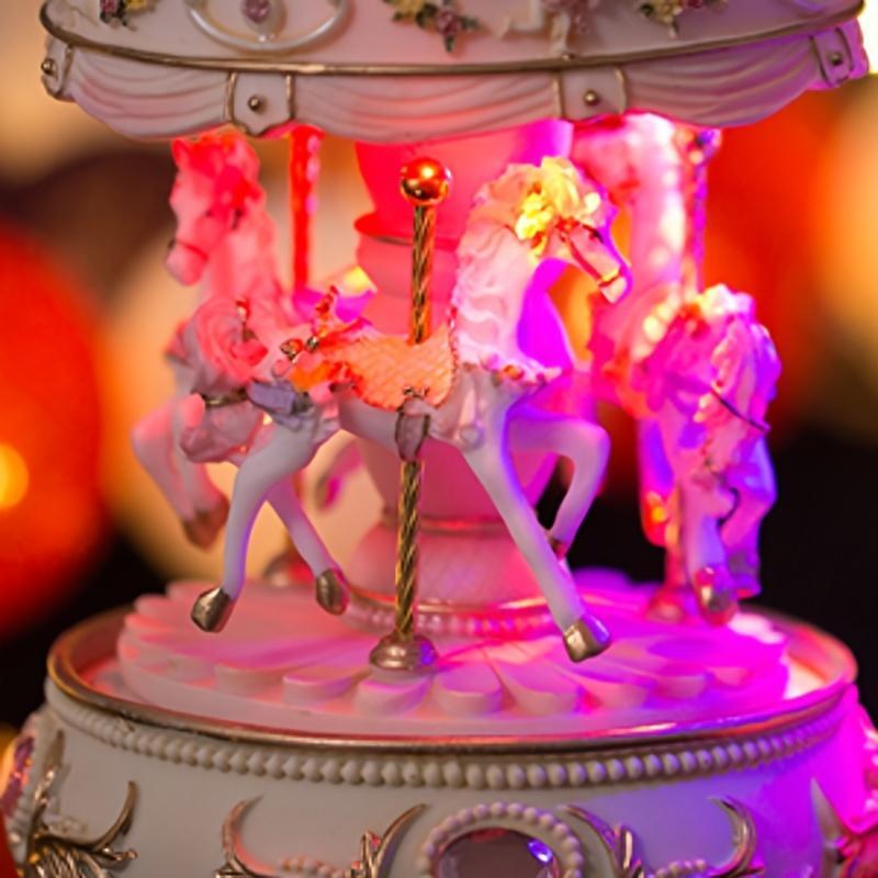 Carousel Design Music Box, Color Changing LED Lights Musical Box Desk Ornament, Gift for Girl, Home Decor for Living Room Bedroom [battery Required, without Battery]