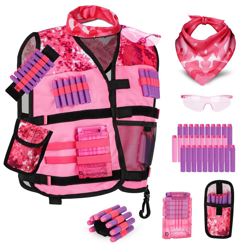 Kids Tactical Vest Kit for Nerf Guns N-Strike Elite Series for Boys Girls, with 30 Refill Darts, Dart Pouch, Tactical Mask, Reload Clips, Wrist Band and Protective newnerfblasters zombienerf nerf rebelle plasmanerfdart