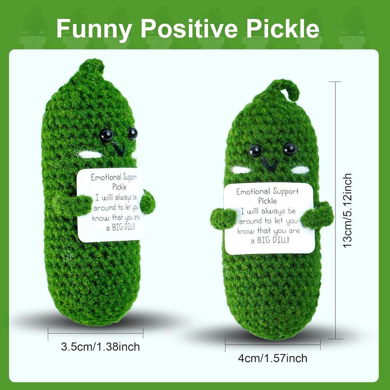 Positive Pickle Funny Gifts,3 inch Mini Emotional Support Pickle with Unique Positive Card for Cheer Up Friend Gifts,Cute Crochet Wool Doll for Birthday Gifts(Emotional Pickle)