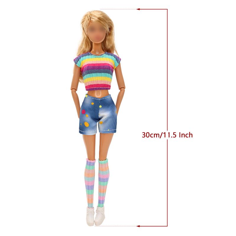 BARWA 17 PCS Girl Dolls Fashion Clothing Including Skirt,4 Tops + 3 Jean Shorts,4 Socks Random 5 Pairs of Flat Shoes for 11.5 Inch Girl Doll