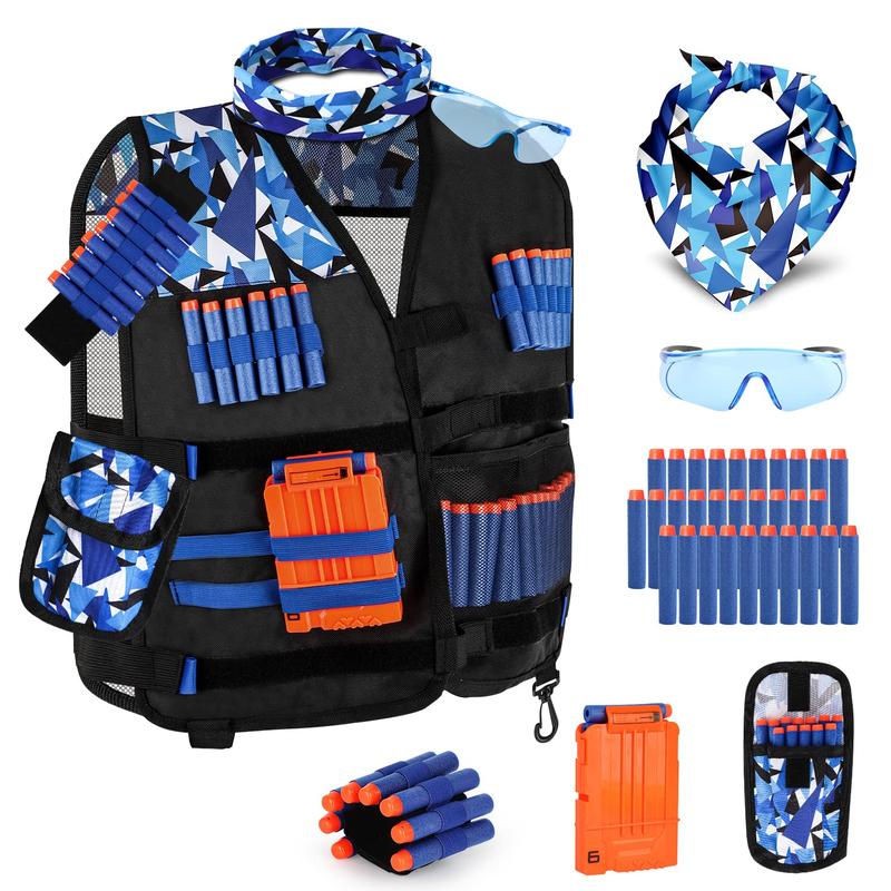 Kids Tactical Vest Kit for Nerf Guns N-Strike Elite Series for Boys Girls, with 30 Refill Darts, Dart Pouch, Tactical Mask, Reload Clips, Wrist Band and Protective newnerfblasters zombienerf nerf rebelle plasmanerfdart