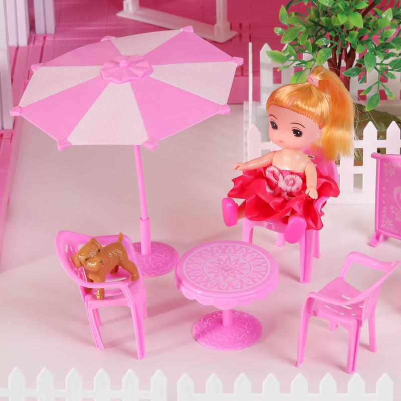 Dollhouse  Pretend Toys - Doll Figure with Furniture, Accessories, Stairs, Pets and Dolls, DIY Cottage Pretend Play DollHouse, for