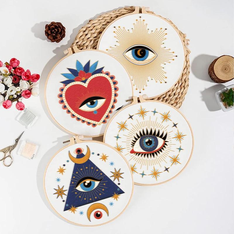 Evil Eye Pattern Embroidery Starter Kit for Embroidery Cloth, Embroidery Hoop Set, Embroidery Floss Set, DIY Cross Stitch Embroidery Set