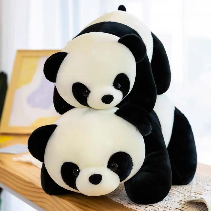 Black and white panda doll plush toy, Chinese giant panda lying down pillow doll, children's girl and boy gift