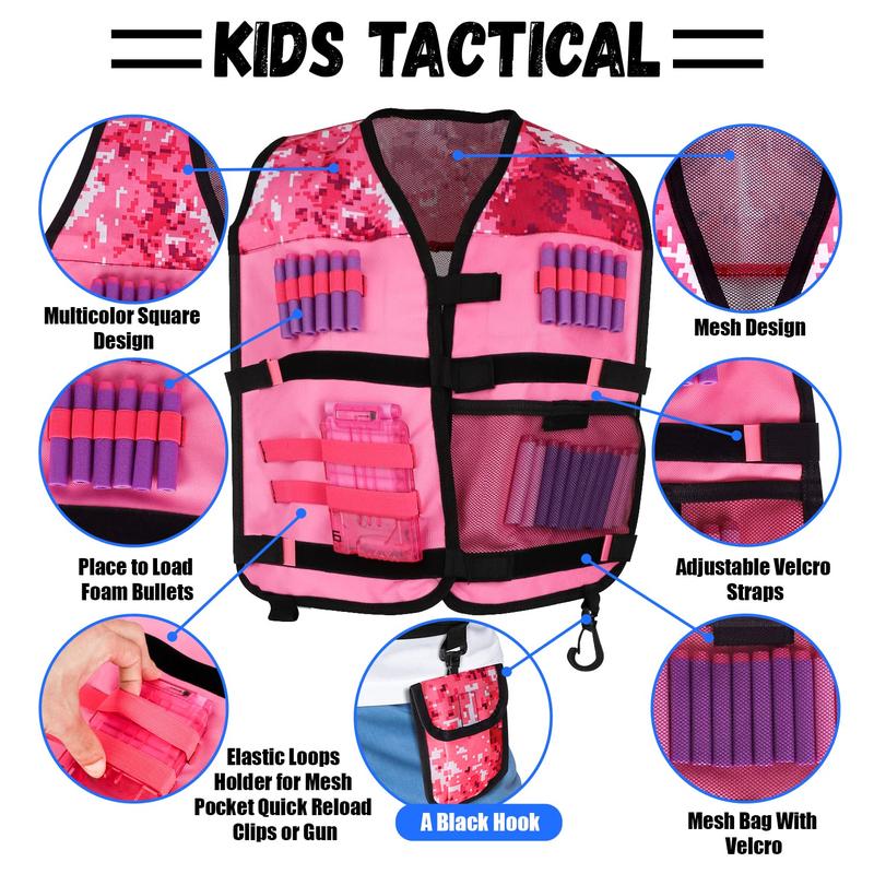 Kids Tactical Vest Kit for Nerf Guns N-Strike Elite Series for Boys Girls, with 30 Refill Darts, Dart Pouch, Tactical Mask, Reload Clips, Wrist Band and Protective newnerfblasters zombienerf nerf rebelle plasmanerfdart