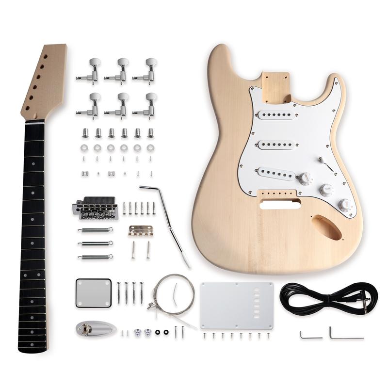 Fistrock Unfinished DIY Electric Guitar Kit Strat Style Basswood Body and Maple Neck