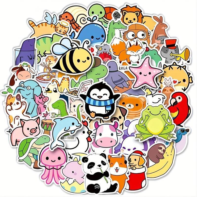 Cartoon Animal Pattern Decorative Sticker, 100pcs Cute Sticker for DIY Scrapbook Water Bottle Decoration, Christmas Gift