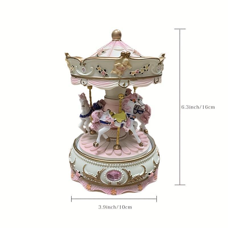 Carousel Design Music Box, Color Changing LED Lights Musical Box Desk Ornament, Gift for Girl, Home Decor for Living Room Bedroom [battery Required, without Battery]