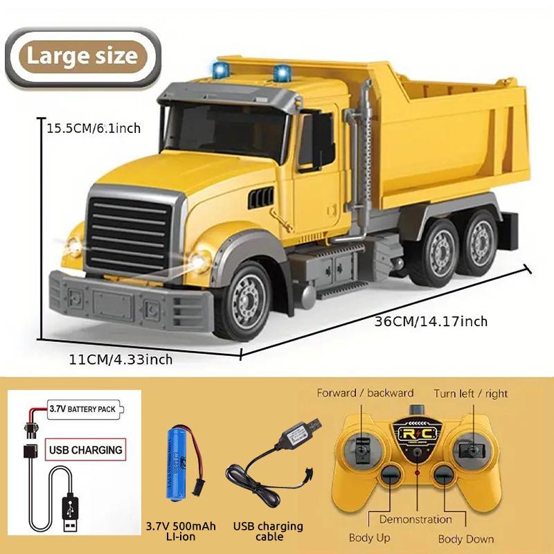 1:24 Six-way Remote Control Lighting 2.4G Frequency Dump Engineering Truck, Simulated Outdoor Activity Toy, Suitable for Children Over 3 Years Old, Stocking Fillers Gift