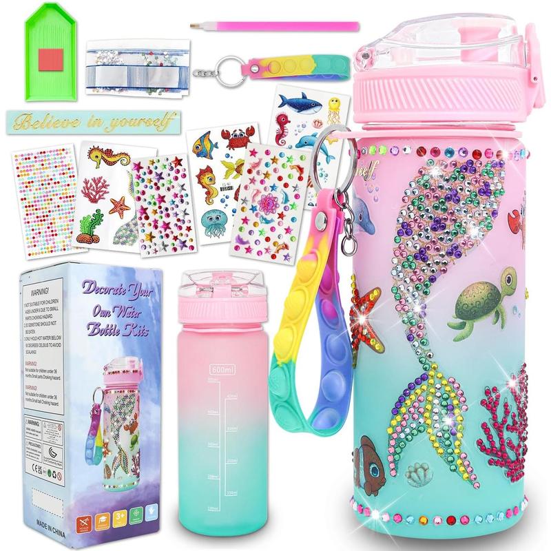 Gifts for Girls 4-12, Decorate Your Own Water Bottle Kits for Girls, Mermaid Diamond Crafts Painting Toys, Kids Water Bottle for School, Christmas and Birthday Gifts Toys for Girls