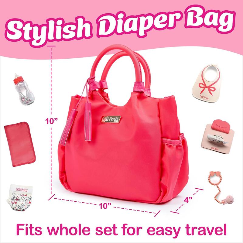 Baby Doll Diaper Bag Set -Playtime Playset for Baby Dolls - Baby Doll Diapers,  Bottle, Wipes and More - Toy for 3 4 5 6 7 8 Year Old - Gifts for Toddler Girls Multi