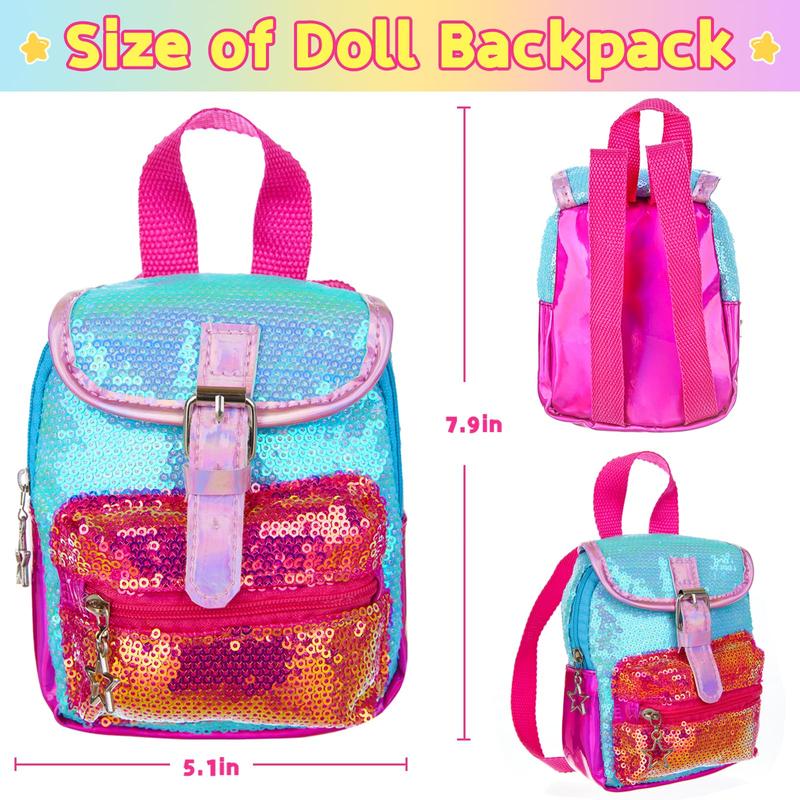 10 Pcs American 18 Inch Doll Accessories, 3-piece 18 Inch Doll Clothes Set with Doll Shoes, Hair Clip, Gradient Backpack, Bracelet, Sunglasses, Notebooks, Toy Tablet