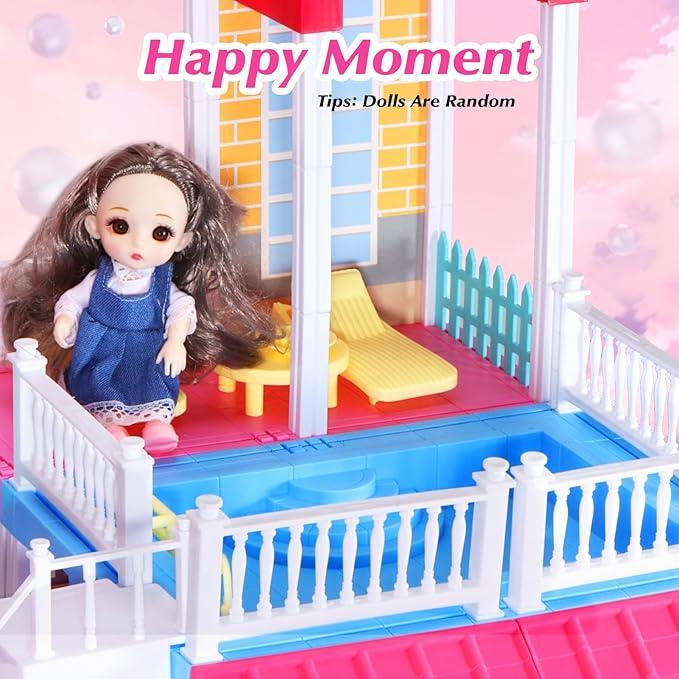 NEOBIOO  Doll Girls House, Girls DIY Building House Toy, Including Pool, Slide, Furniture and Accessories, Suitable for Children Over 3 Years Old Christmas Gifts