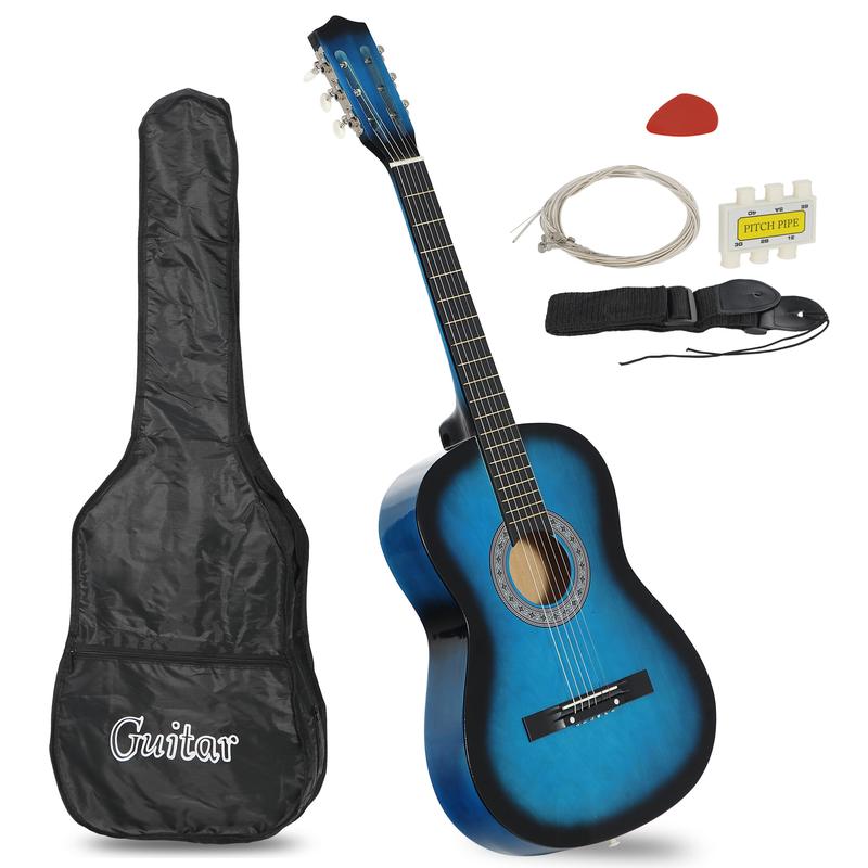 ZENY 38-in Kid Beginner Acoustic Guitar Set Right-handed W Case, Strap, Pitch Pipe, Pick - Blue