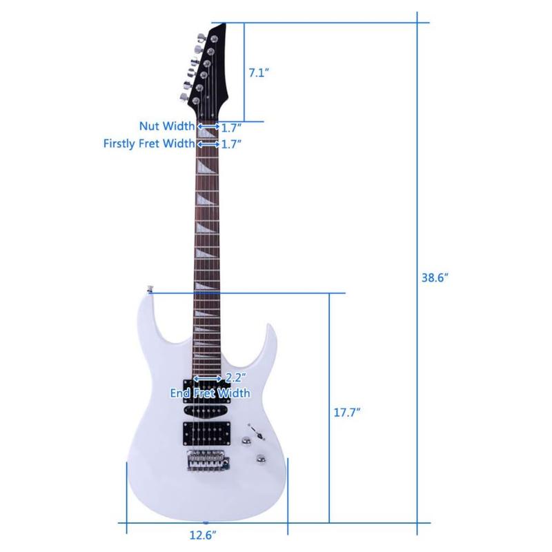 Ktaxon Full-Size Electric Guitar, Solid Body HSH Pickups 170 Guitar Beginner Kit with 20W Electric Guitar AMP, Gig Bag, Shoulder Strap, Tremolo Arm, Cable, Picks All Accessories (White)