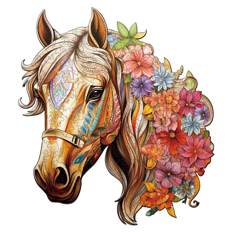 Gentle Horse Wooden Jigsaw Puzzle with Unique Shape