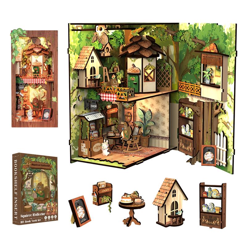 CUTEBEE Book Nook Kit - DIY Miniature House Kit for Adults and Teens, Dollhouse Booknook Tiny House Model Build Set Bookshelf Insert Decor, Gifts for Family, Friends