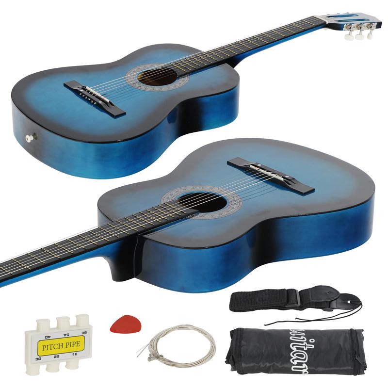 ZENY 38-in Kid Beginner Acoustic Guitar Set Right-handed W Case, Strap, Pitch Pipe, Pick - Blue