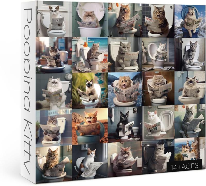 Pooping Cat Puzzles 1000 count Puzzle for Adults, Animal Puzzles 1000 count Funny Kitty Jigsaw Puzzle, Cute Cats Puzzle as Prank Gag Decor