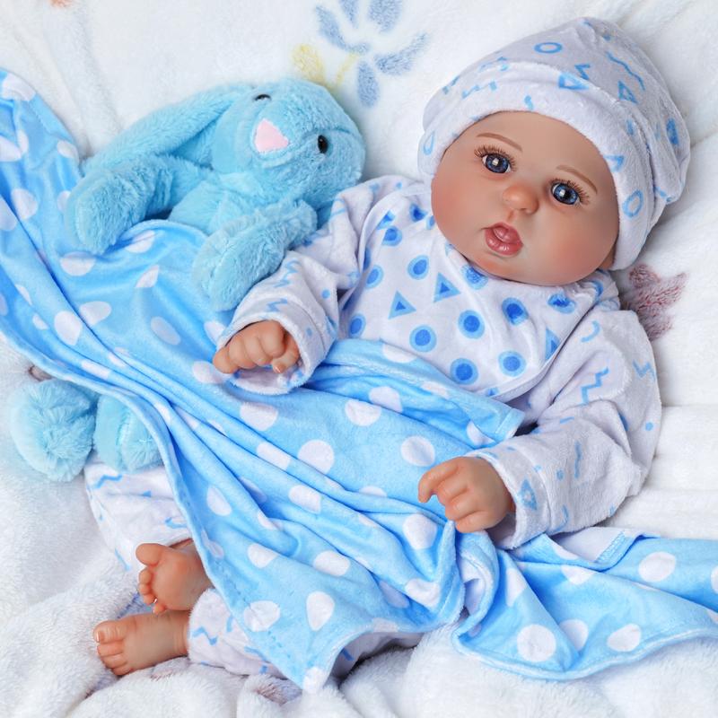 BABESIDE 8 Pcs Reborn Baby Doll Accessories with Bassinet for 17-22 Inch Baby Doll, Baby Doll Clothes Outfit Accessories fit Reborn Doll Newborn Boy