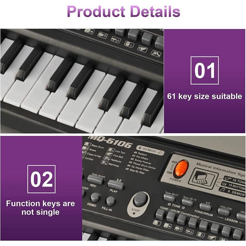 61 Key Portable Keyboard Piano Beginners Electric Piano Music Keyboard Player with Mic