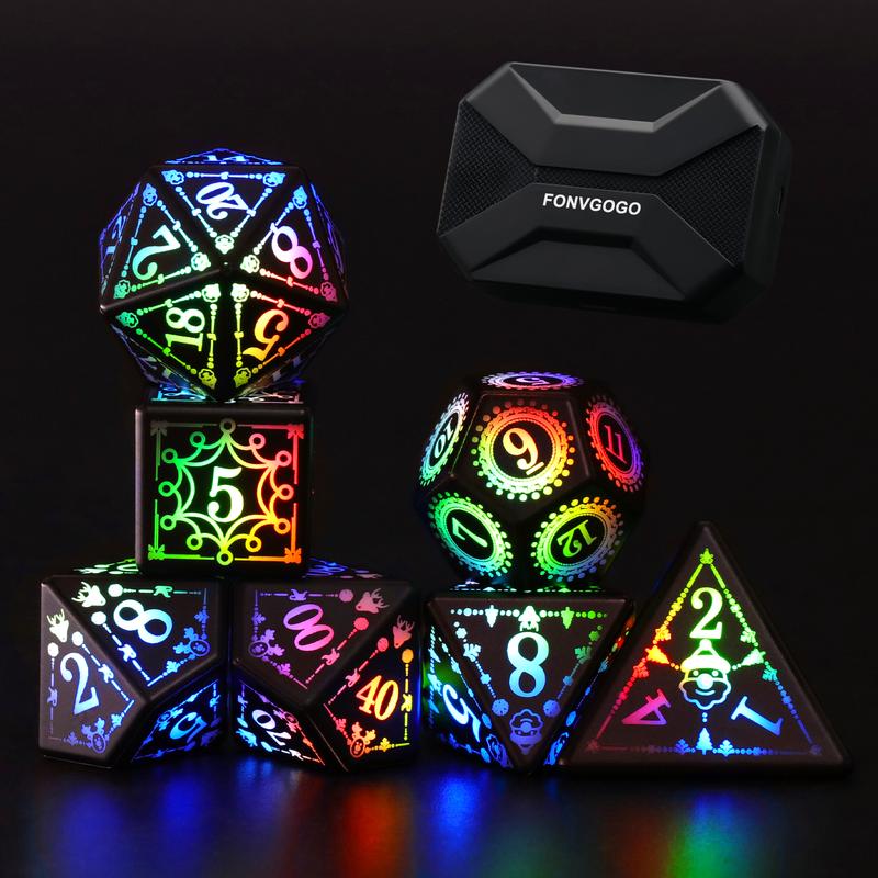 DND Dice, LED Light up Dice Set, Electronic Flashing D&D Dice Rechargeable Polyhedral Glow in The Dark Dice with Charging Box for Ttrpg Game RPG