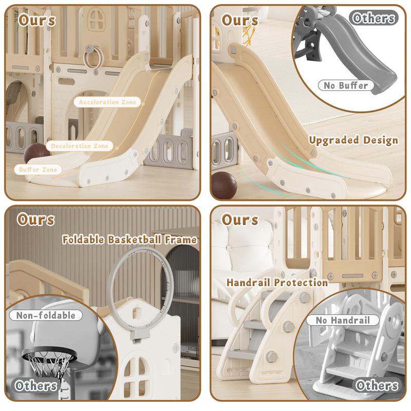KORIMEFA 8 in 1 Kids Slide Set Kids Climber Slide for Kids, Outdoor Indoor Playset with Basketball Hoop, Telescope, and 2 Storage Space