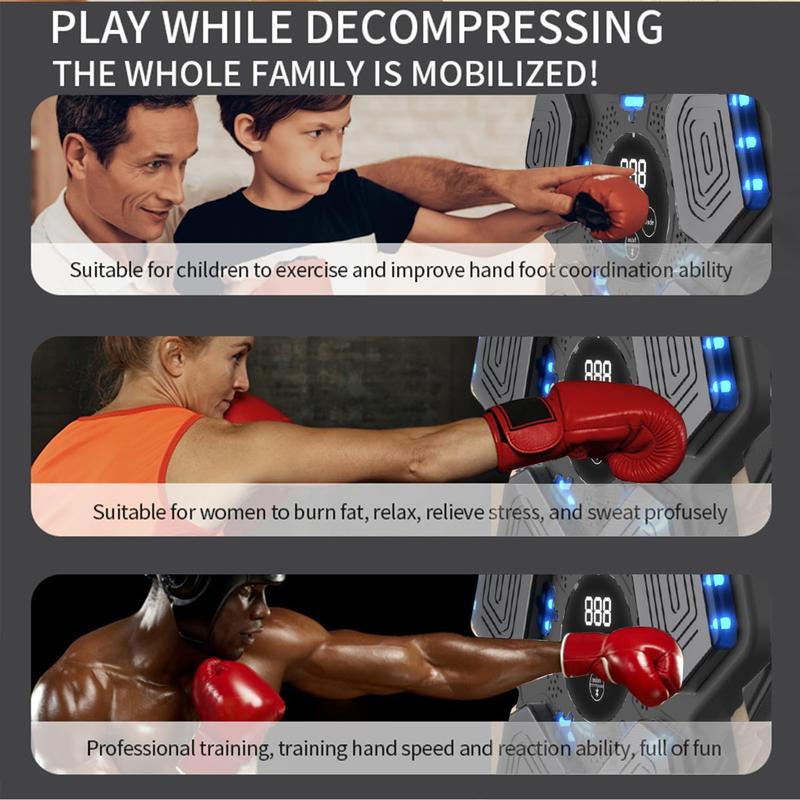 Music Boxing Machine, New Wall Mounted Smart Bluetooth Music Boxing Parent-Child Games for Kids, Adult, Electronic Focus Agility Training Equipment with Glove, Exercise Equipment