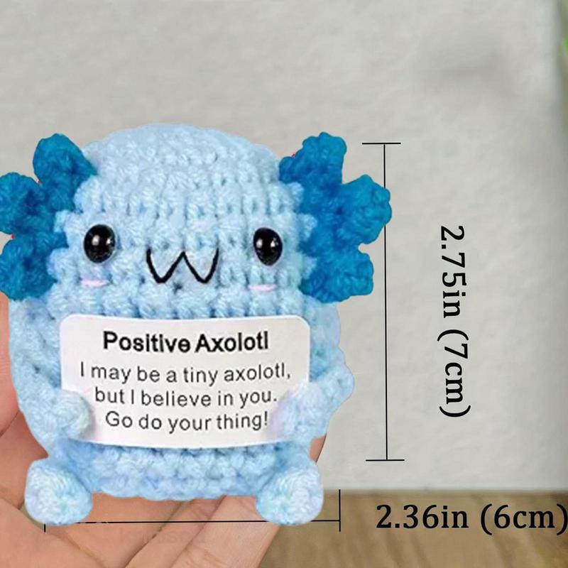 Emotional Support Positive Crochet Axolotl, 2 Counts Cute Crochet Animal Plush, Positive Crochet Axolotl Gifts for Women Home Office, Christmas Gift