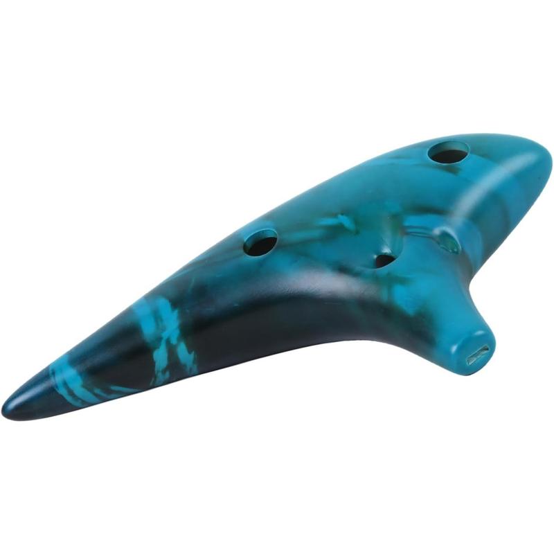 Ocarina 12 Hole Alto C Smokey Straw Fired Ceramic Ocarina with Song Book for Beginners, (Blue)