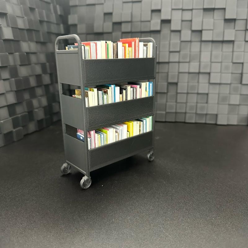 1 6 Scale 3 Shelf Mini Library Cart   Mini Brands Books   Mini Books   Bookcase   Miniatures