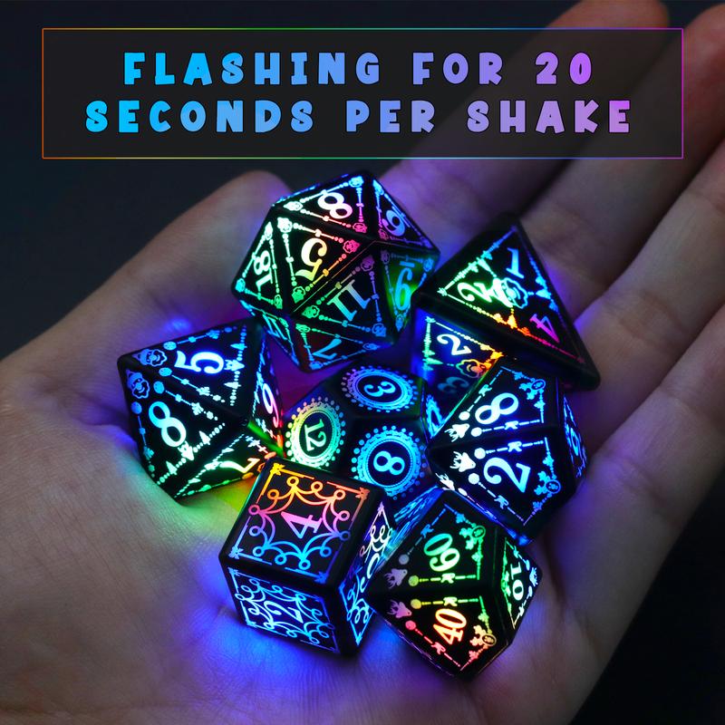 DND Dice, LED Light up Dice Set, Electronic Flashing D&D Dice Rechargeable Polyhedral Glow in The Dark Dice with Charging Box for Ttrpg Game RPG