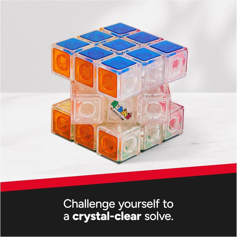 Rubik’s Crystal, New Transparent 3x3 Cube Classic Color-Matching Problem-Solving Brain Teaser Puzzle Game Toy for Kids and Adults Aged 8+