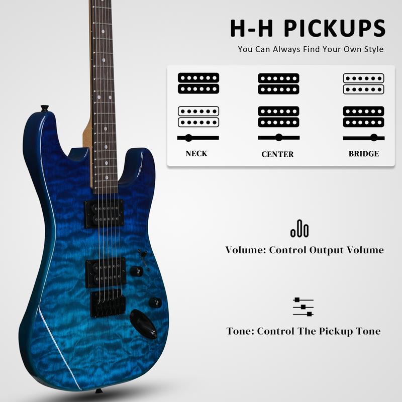 39in Electric Guitar H-H Pickups Trans Blue suit for Heavier Rock