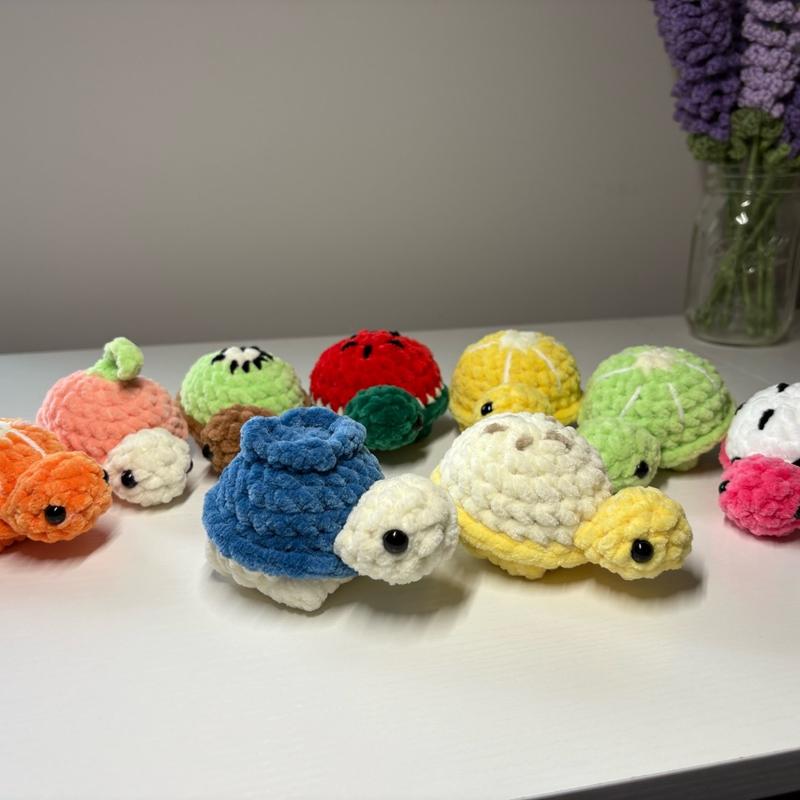 Handmade Mini Crochet Fruit Turtles, Stuffed Turtle Toy, Mini Crochet Plushie