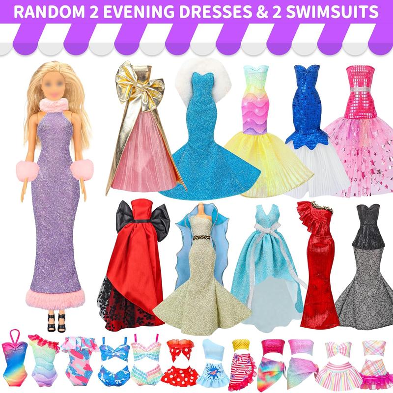 Christmas gift 70 Pcs Doll Clothes and Accessories Set - Includes Wedding Gowns, Evening Dresses, Fashion Outfits, Swimsuits, Shoes, Hangers & More