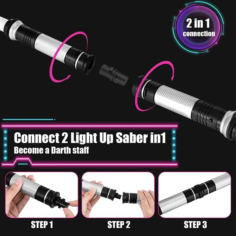 2-in-1 LED Light Up Saber with Sound - Retractable 7 Colors Light Saber Sword for Kids - 2 Packv for Adults Kids Birthday Halloween Cosplay, Xmas Present, Metroid and Warrior