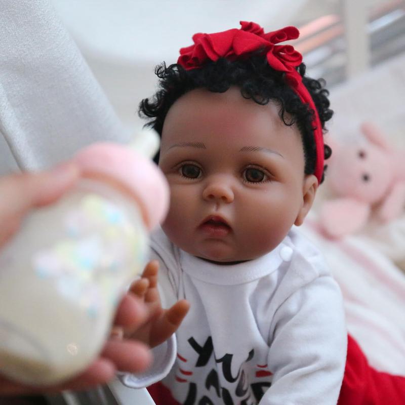 Wooroy Reborn Baby Doll - Christmas Gift, Birthday Gift, Girl Gift, Kids Gift, Gift Ideas, Newborn Doll, Realistic Doll, 22 inches Newborn Baby Girl Doll, Realistic African American Reborn Dolls with Soft Cloth Body, Birthday Gift for Kids Age 3+